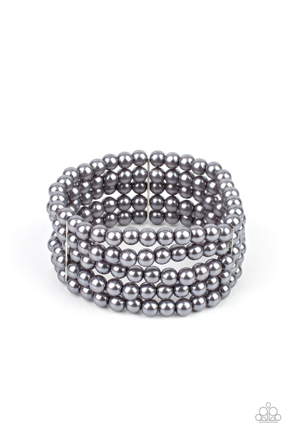 A Pearly Affair Silver Bracelet - Paparazzi Accessories Stacked layers of luminous grey pearl-like beads are threaded along stretchy bands creating a subtly indulgent allure around the wrist. All Paparazzi Accessories are lead free and nickel free! Sold as one individual bracelet.