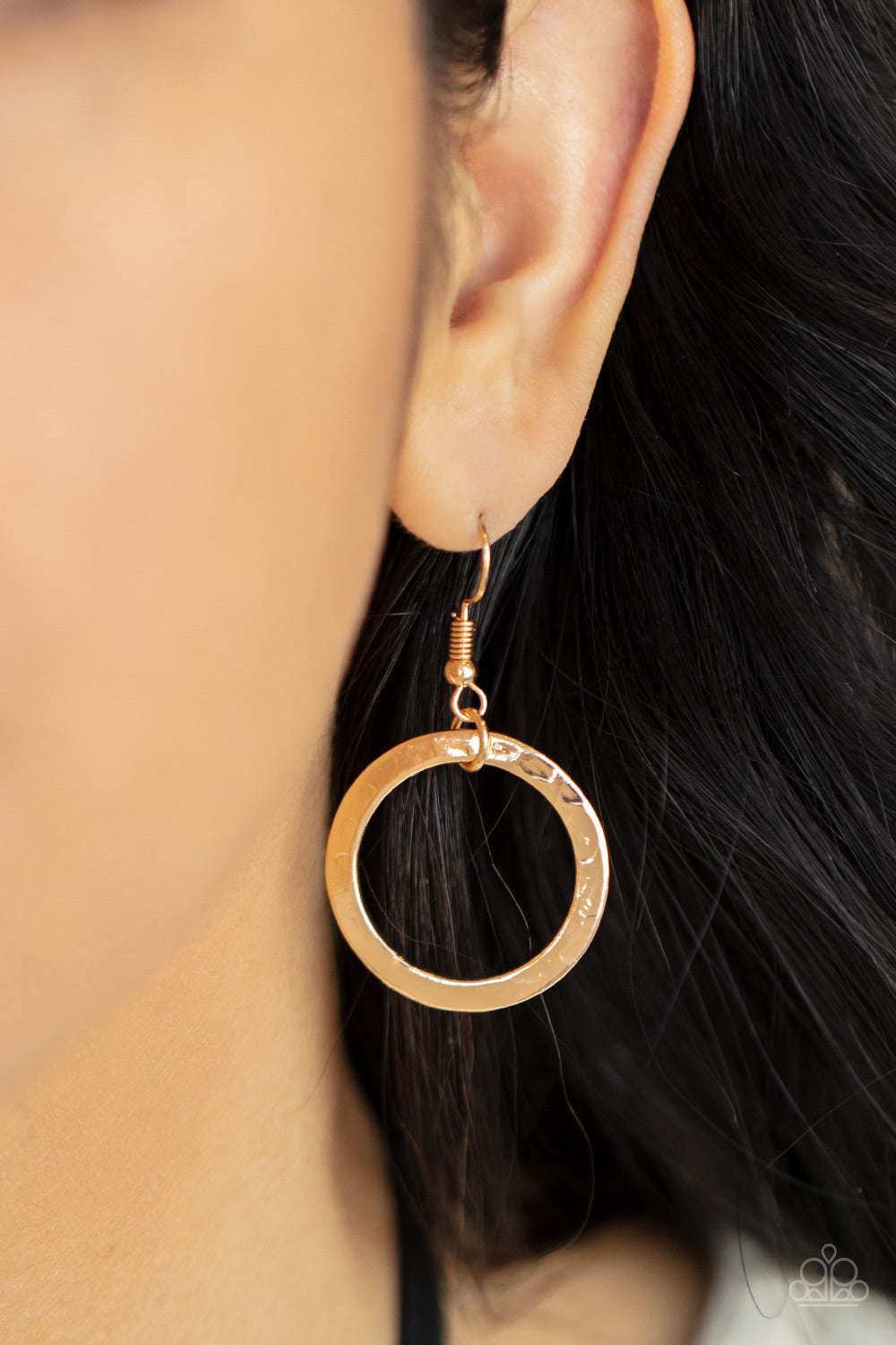 Spiraling Out of COUTURE Gold Necklace - Paparazzi Accessories Black suede cords knot around a mismatched assortment of hammered gold rings that interlock below the collar, creating two rows of dizzying texture. Features an adjustable clasp closure. Sold as one individual necklace. Includes one pair of matching earrings. All Paparazzi Accessories are lead free and nickel free! Sold as one individual necklace. Includes one pair of matching earrings.