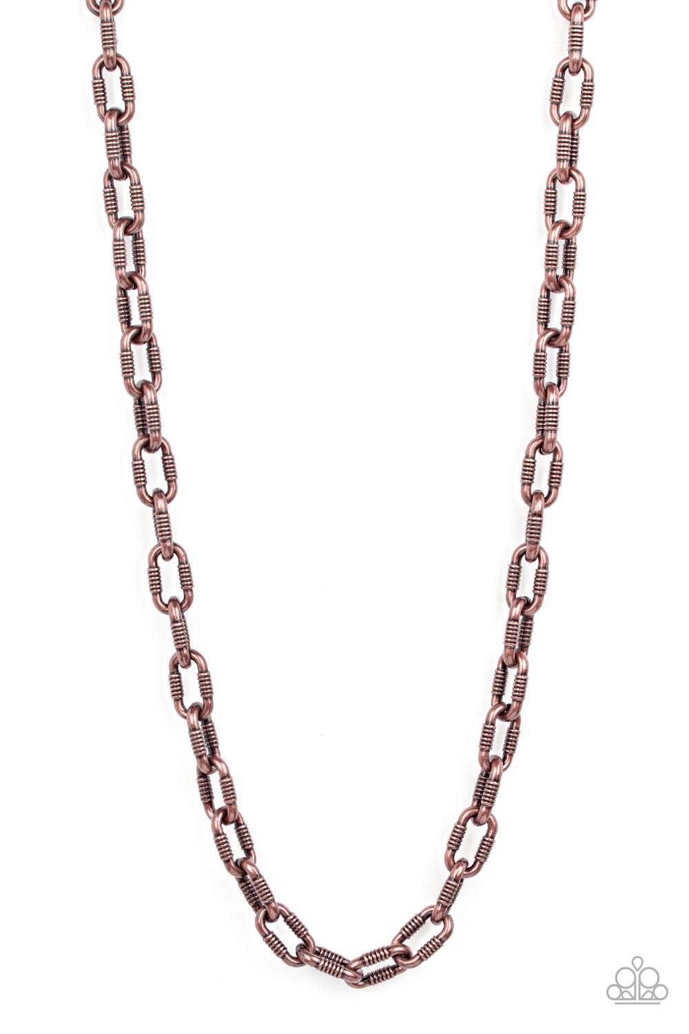 Rural Recruit Copper Urban Necklace - Paparazzi Accessories Featuring gritty texture, an oversized copper chain drapes below the collar for an edgy urban look. Features an adjustable clasp closure. Sold as one individual necklace. Get The Complete Look! Bracelet: "Industrial Infantry - Copper" (Sold Separately)