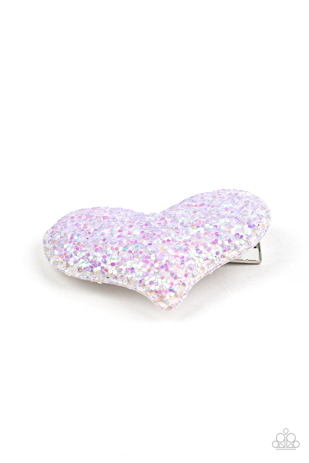 Rainbow Love Multi Hair Clip - Paparazzi Accessories A puffy purple heart frame is dusted in iridescent sparkles, creating a flirtatious centerpiece. Features a standard hair clip on the back. Sold as one individual hair clip.