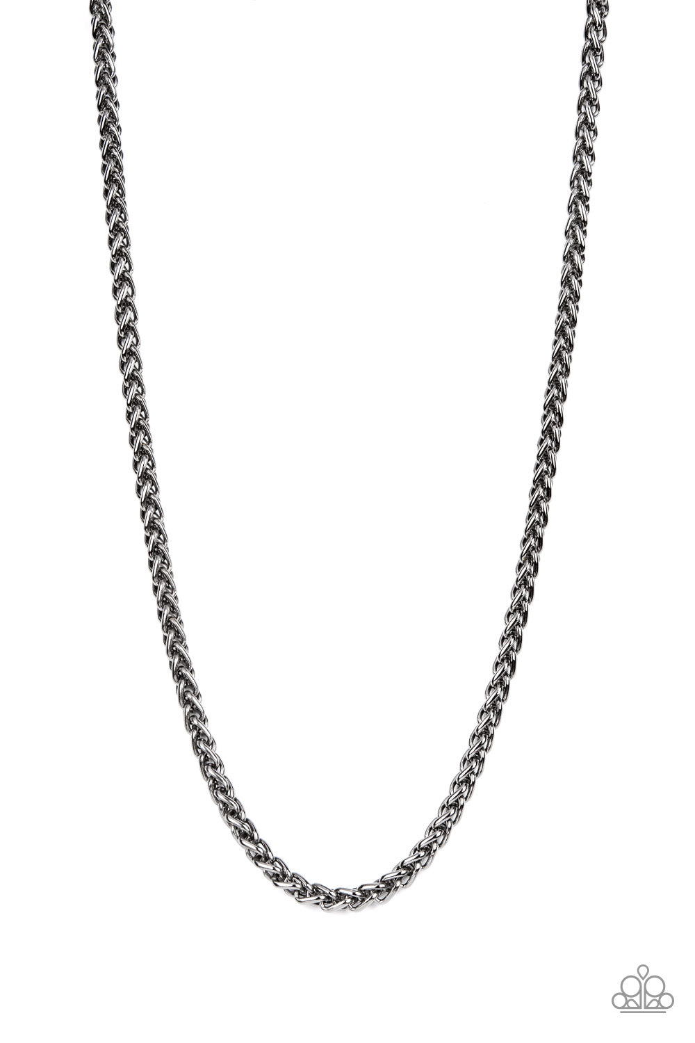 Metro Monopoly Black Urban Necklace - Paparazzi Accessories A bold strand of gunmetal wheat chain drapes across the chest for an edgy urban fashion. Features an adjustable clasp closure. Sold as one individual necklace.