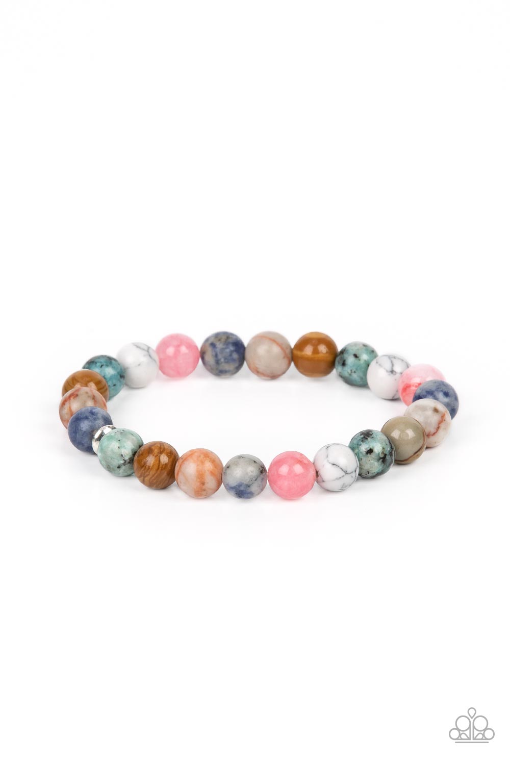 Stone Chakra Multi Urban Bracelet - Paparazzi Accessories Infused with silver accents, a colorful collection of natural stones are threaded along a stretchy band around the wrist for a tranquil look. Sold as one individual bracelet.