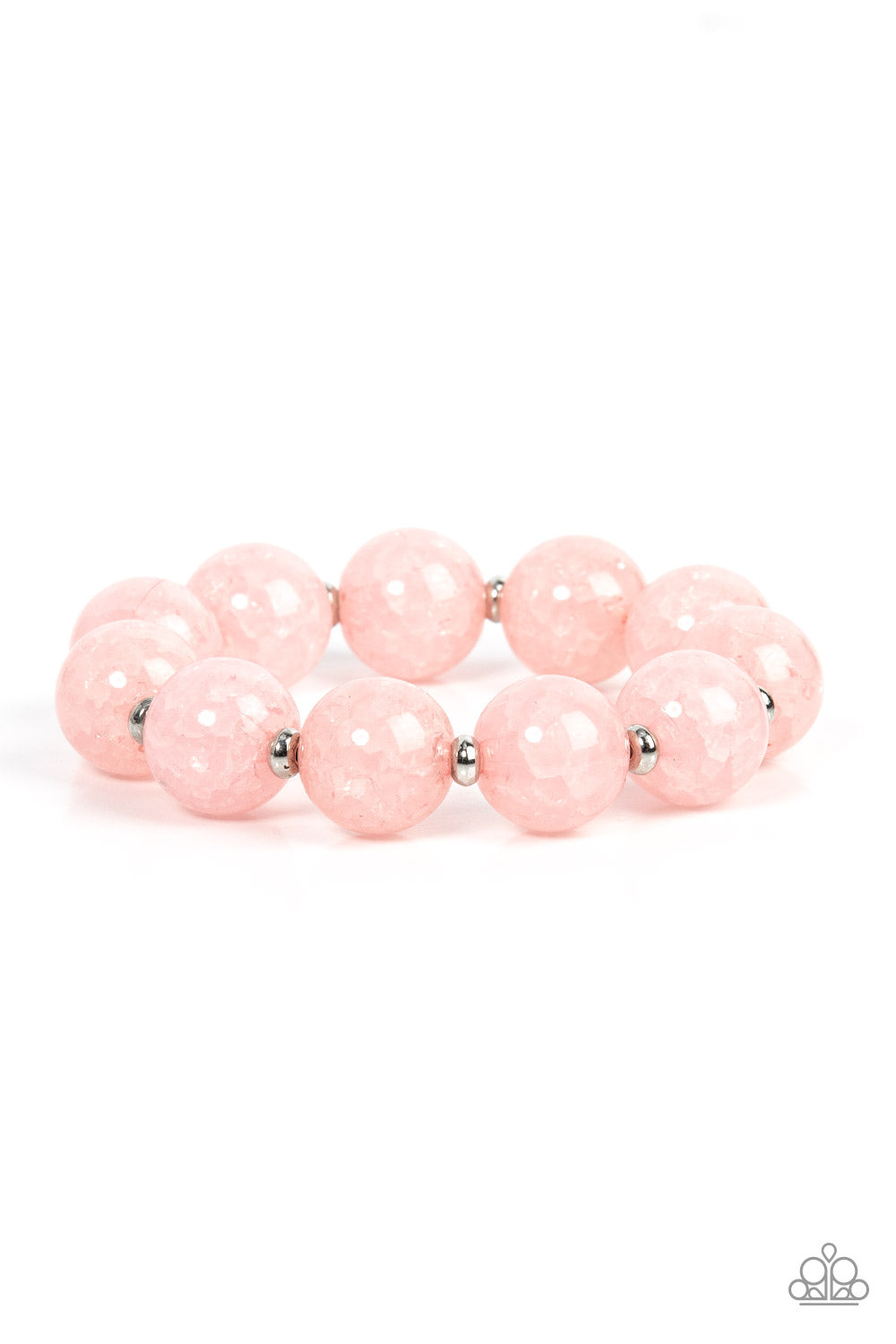 Arctic Affluence Pink Bracelet - Paparazzi Accessories Infused with dainty silver accents, an oversized collection of crackly pink glass-like beads are threaded along stretchy bands around the wrist for an icy look. Sold as one individual bracelet.