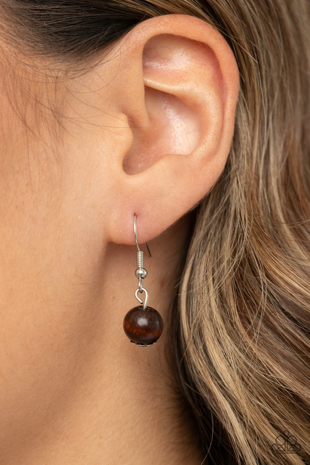 Eco Extravaganza Red Necklace - Paparazzi Accessories Infused with a solitaire red wooden bead, a mismatched assortment of studded silver hoops, textured silver rings, and oversized brown wooden beads delicately connect across the chest for a stylishly handcrafted fashion. Features an adjustable clasp closure. Sold as one individual necklace. Includes one pair of matching earrings.