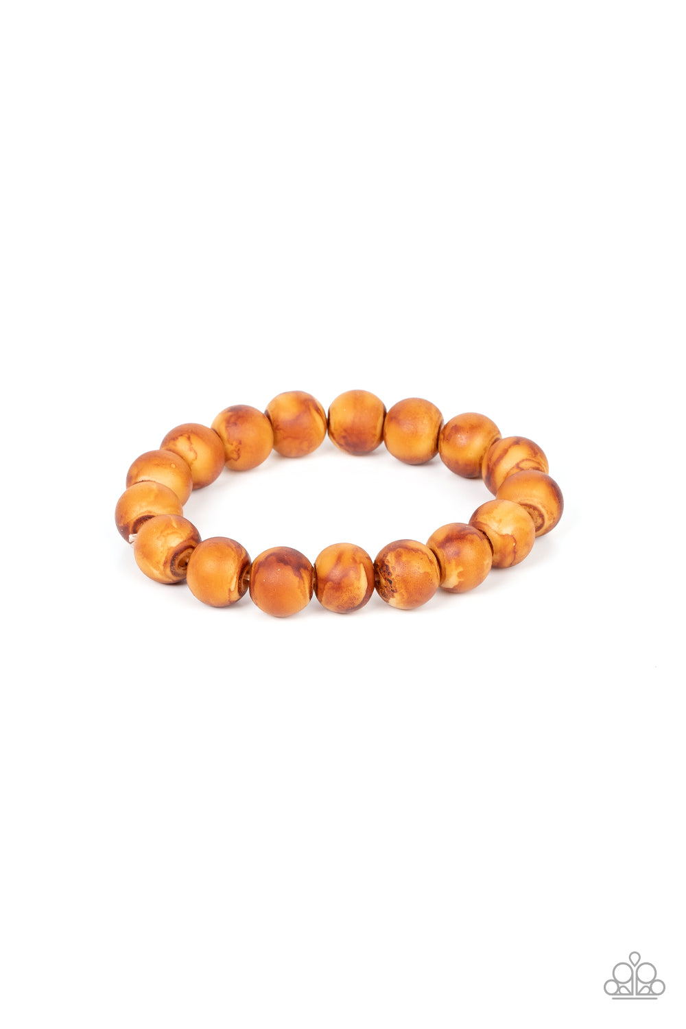 Totally Timber Mill Brown Urban Bracelet - Paparazzi Accessories Featuring a distressed finish, an earthy collection of natural-colored wood beads are threaded along a stretchy band around the wrist for a rustic flair. Sold as one individual bracelet.