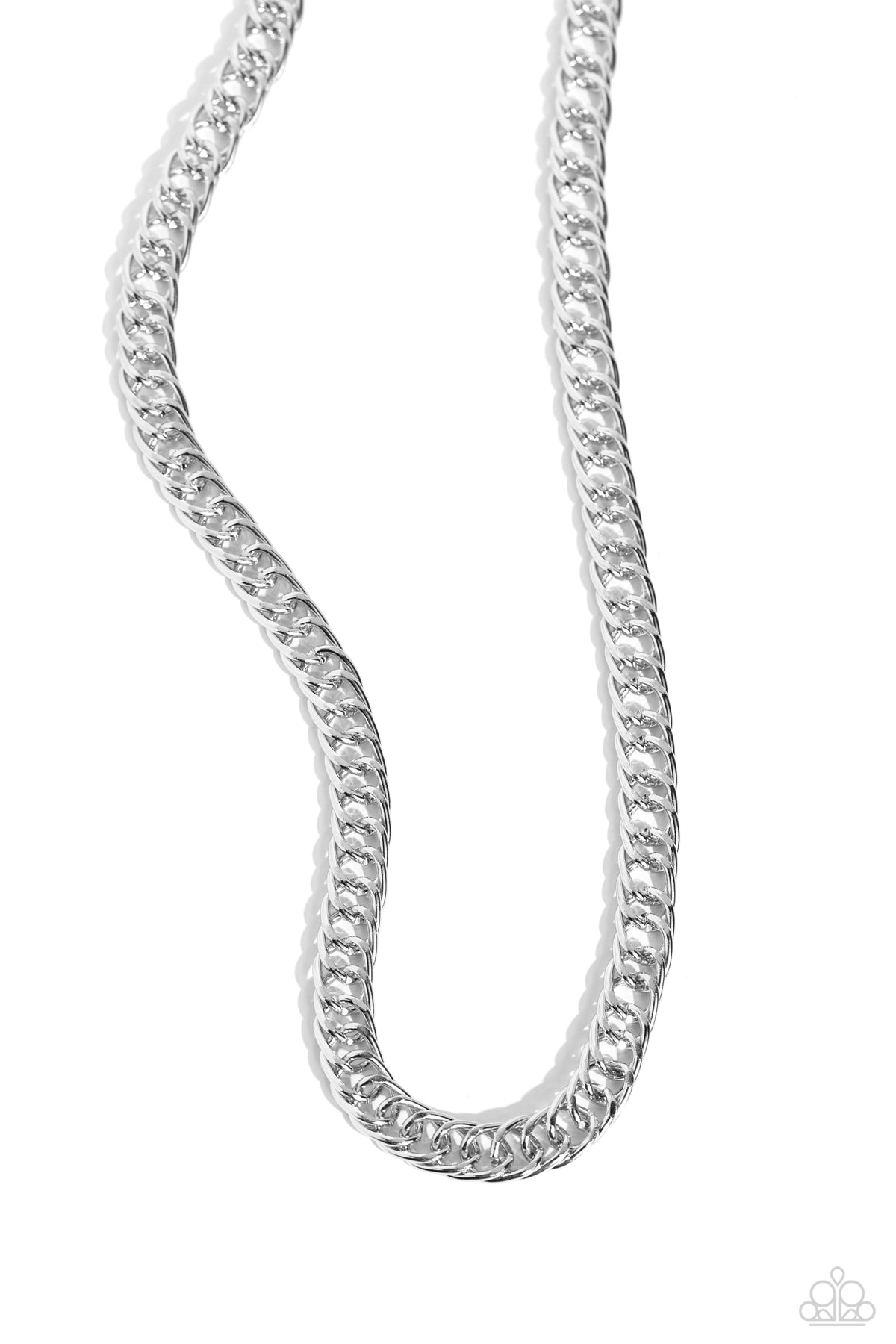 Pro League Silver Unisex Necklace - Paparazzi Accessories Brushed in a shiny finish, pairs of oversized silver oval links lock in place across the chest for an intense industrial fashion. Features an adjustable clasp closure. Sold as one individual necklace. Sku: P2MN-URSV-067XX