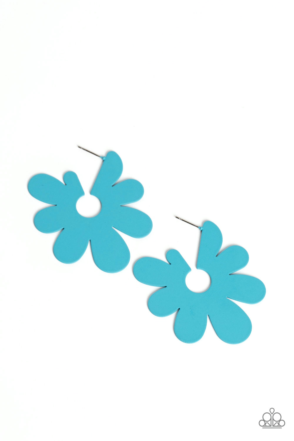 Flower Power Fantasy Blue Flower Hoop Earring - Paparazzi Accessories Asymmetrical, oversized blue petals bloom into an abstract flower hoop for a fashionable, attention-grabbing pop of color around the ear. Earring attaches to a standard post fitting. Hoop measures approximately 2" in diameter. Sold as one pair of hoop earrings. P5HO-BLXX-047XX