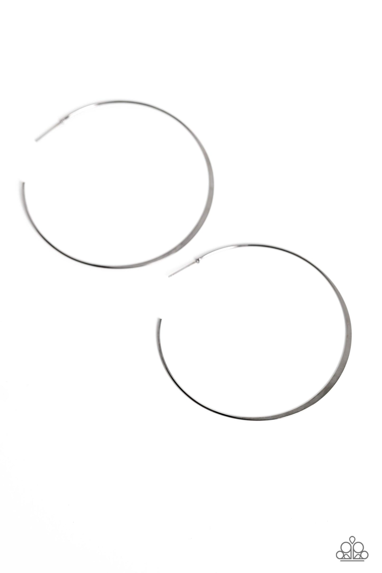 Metal Drama Black Hoop Earring - Paparazzi Accessories Featuring a high-sheen, a slightly flared, thin smooth gunmetal bar curves into an oversized hoop resulting in a basic staple piece. Earring attaches to a standard post fitting. Hoop measures approximately 2 1/2" in diameter. Sold as one pair of hoop earrings. P5HO-BKXX-267XX
