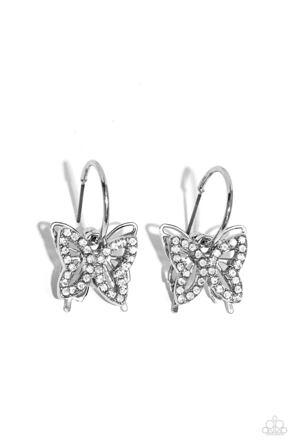 Lyrical Layers White Butterfly Hoop Earring - Paparazzi Accessories