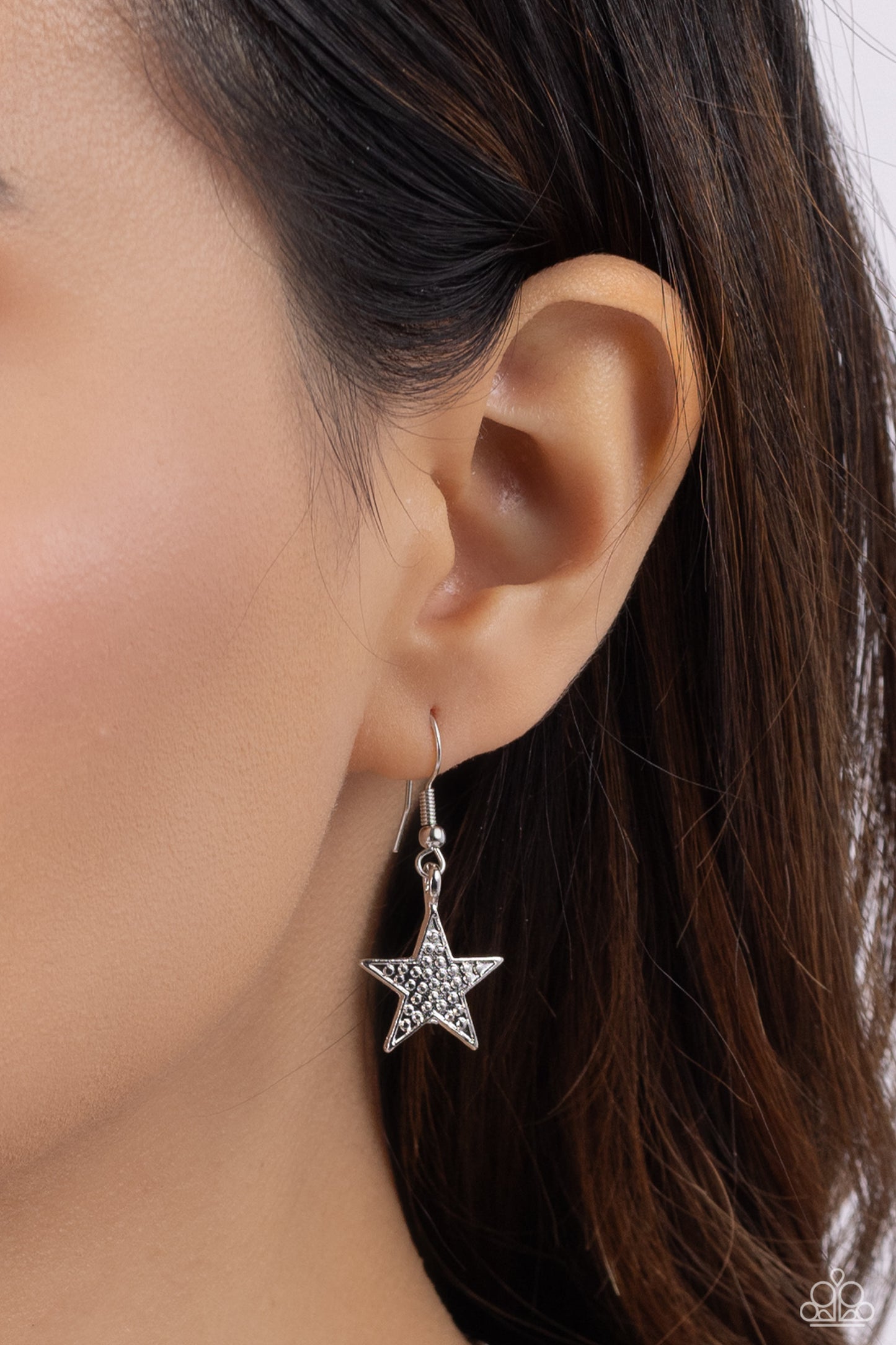 Reach for the Stars Multi Necklace - Paparazzi Accessories Featuring a studded motif, a collection of gold and silver stars alternate and interlock below the collar on a classic silver chain, glistening into an edgy extended pendant for a stellar-making finish. Features an adjustable clasp closure. Sold as one individual necklace. Includes one pair of matching earrings. P2ED-MTXX-066XX