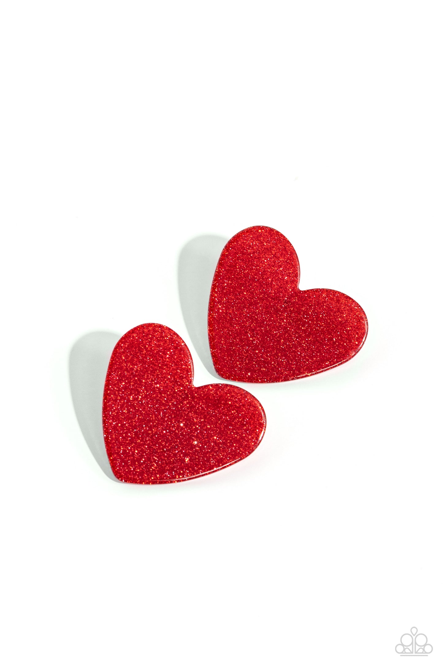 Sparkly Sweethearts Red Heart Post Earring - Paparazzi Accessories Dusted in sparkles, a red acrylic flat heart frame shimmers and shines from the ear for a flirtatious finish. Earring attaches to a standard post fitting. Sold as one pair of post earrings. SKU: P5PO-RDXX-046XX