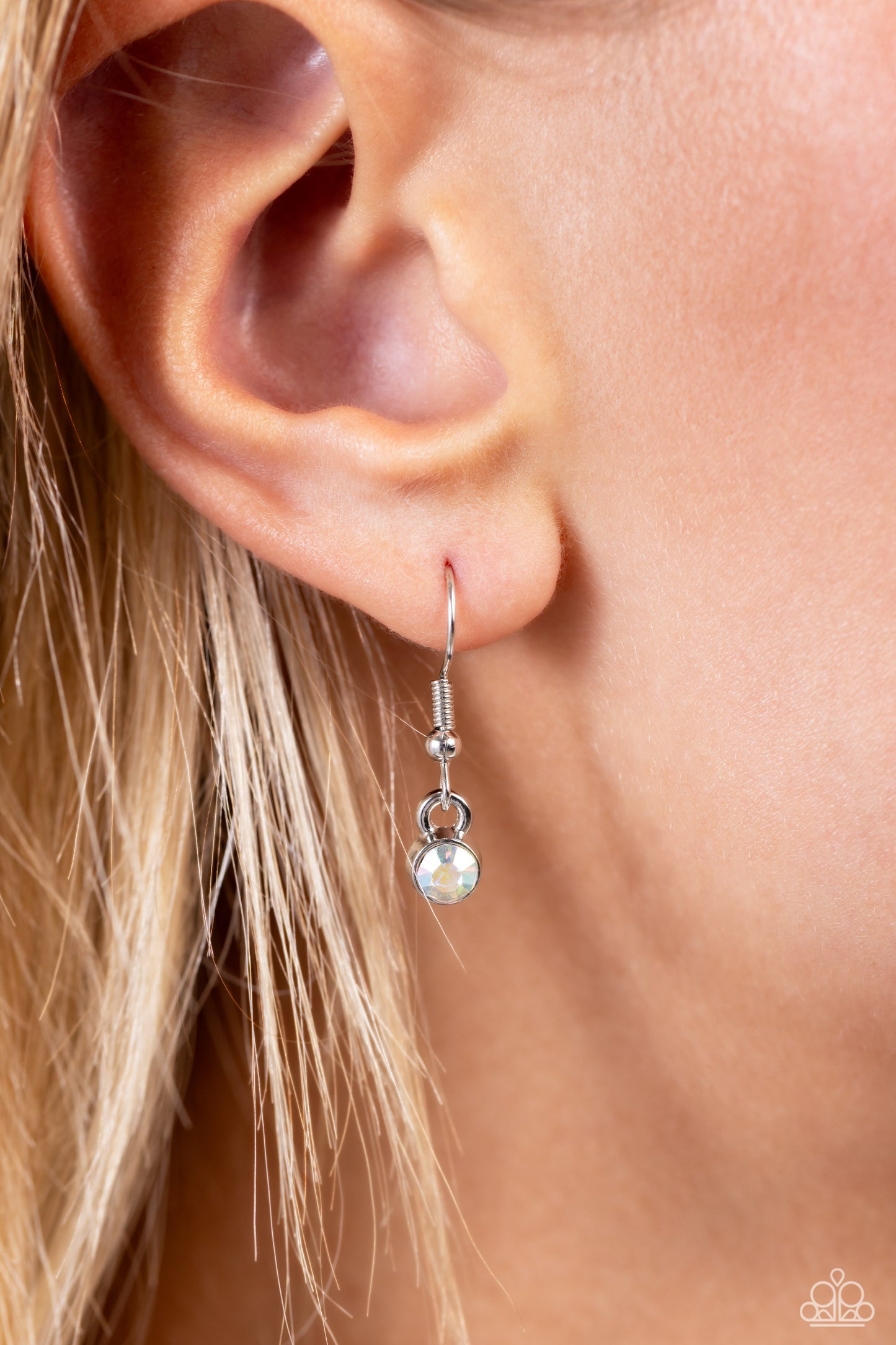 INITIALLY Yours Multi "D" Necklace - Paparazzi Accessories Embossed with dainty iridescent rhinestones, a silver letter "D" hovers below the collar from a dainty silver chain, for a sentimentally simple design. Features an adjustable clasp closure. Due to its prismatic palette, color may vary. Sold as one individual necklace. Includes one pair of matching earrings. P2DA-MTXX-127XX