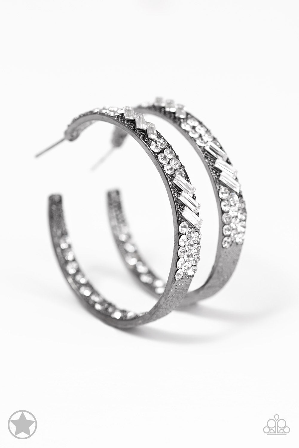 GLITZY By Association Gunmetal Blockbuster Hoop Earring - Paparazzi Accessories - jazzy-jewels-gems