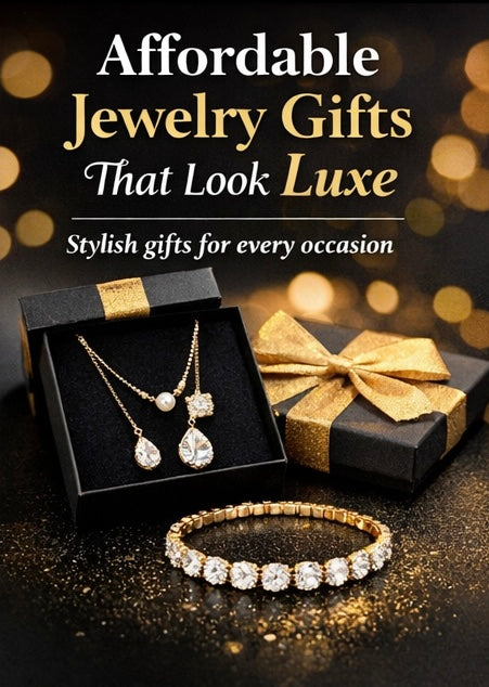 Affordable jewelry gift ideas including earrings, necklaces, and bracelets that look luxurious