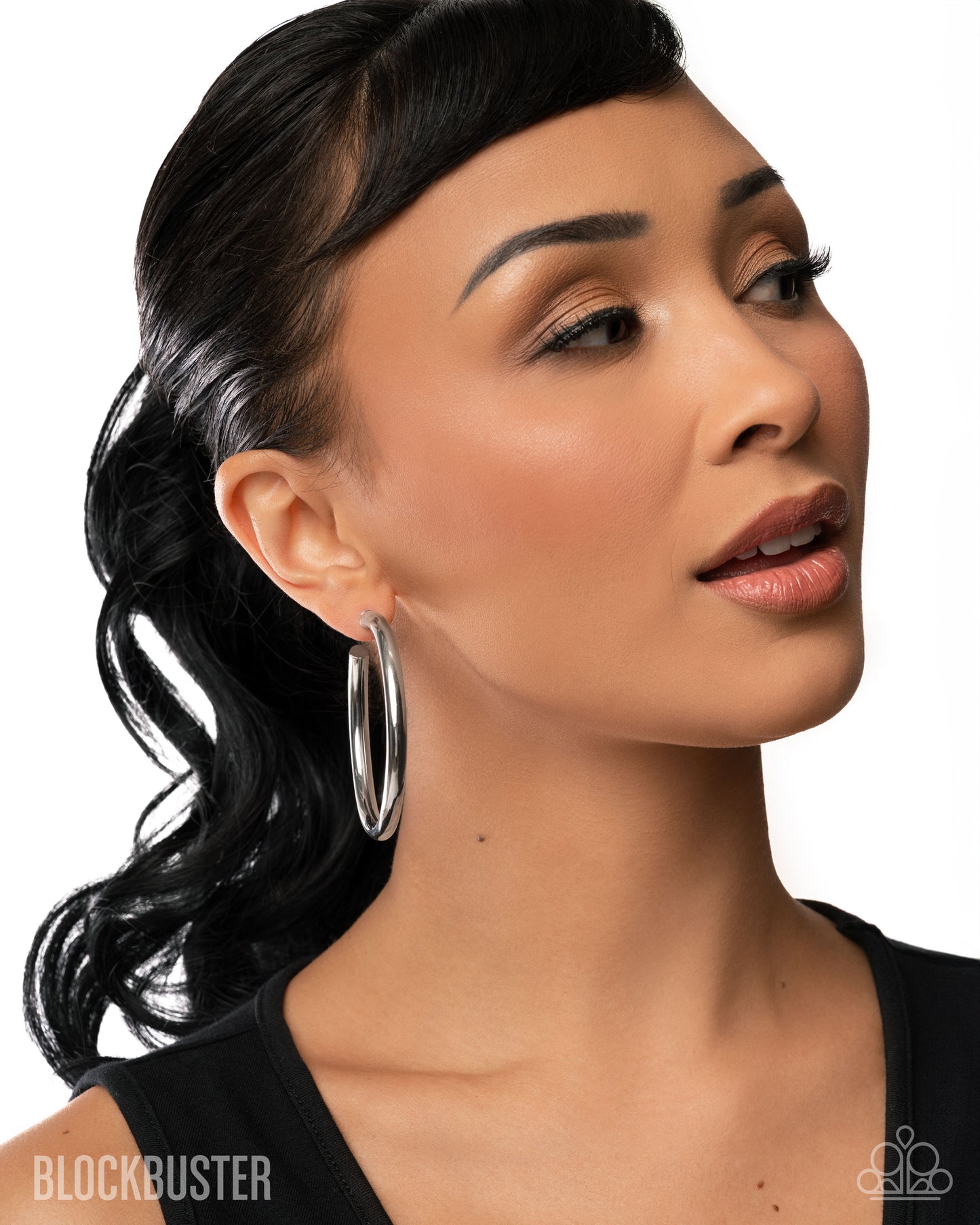 Curve Ball Silver Blockbuster Hoop Earring - Paparazzi Accessories
