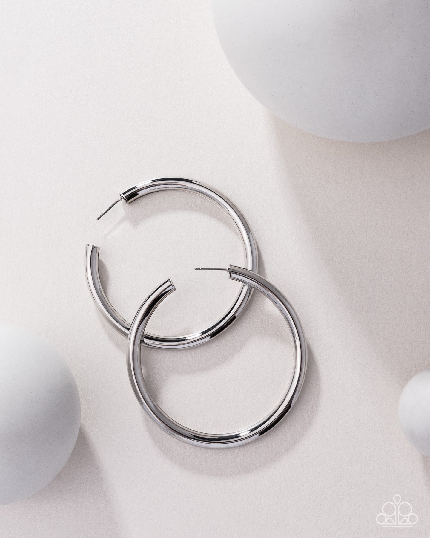 Curve Ball Silver Blockbuster Hoop Earring - Paparazzi Accessories