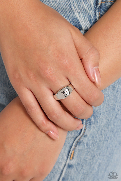 Monogram Memento Silver Initial Ring (various letters) - Paparazzi Accessories