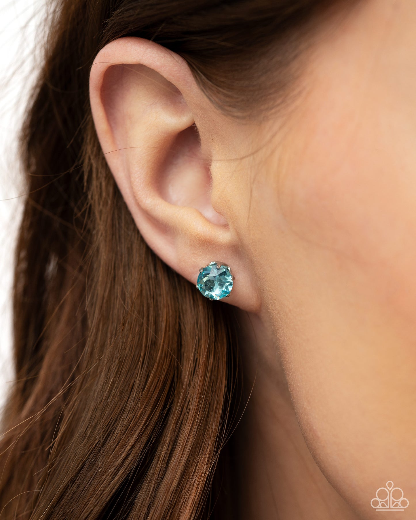 Breathtaking Birthstone Blue Post Earring - Paparazzi Accessories  A sparkling aquamarine rhinestone is nestled inside a classic silver frame for a beautiful birthstone-inspired display. Earring attaches to a standard post fitting.  Sold as one pair of post earrings.  P5PO-BLXX-173TX-3