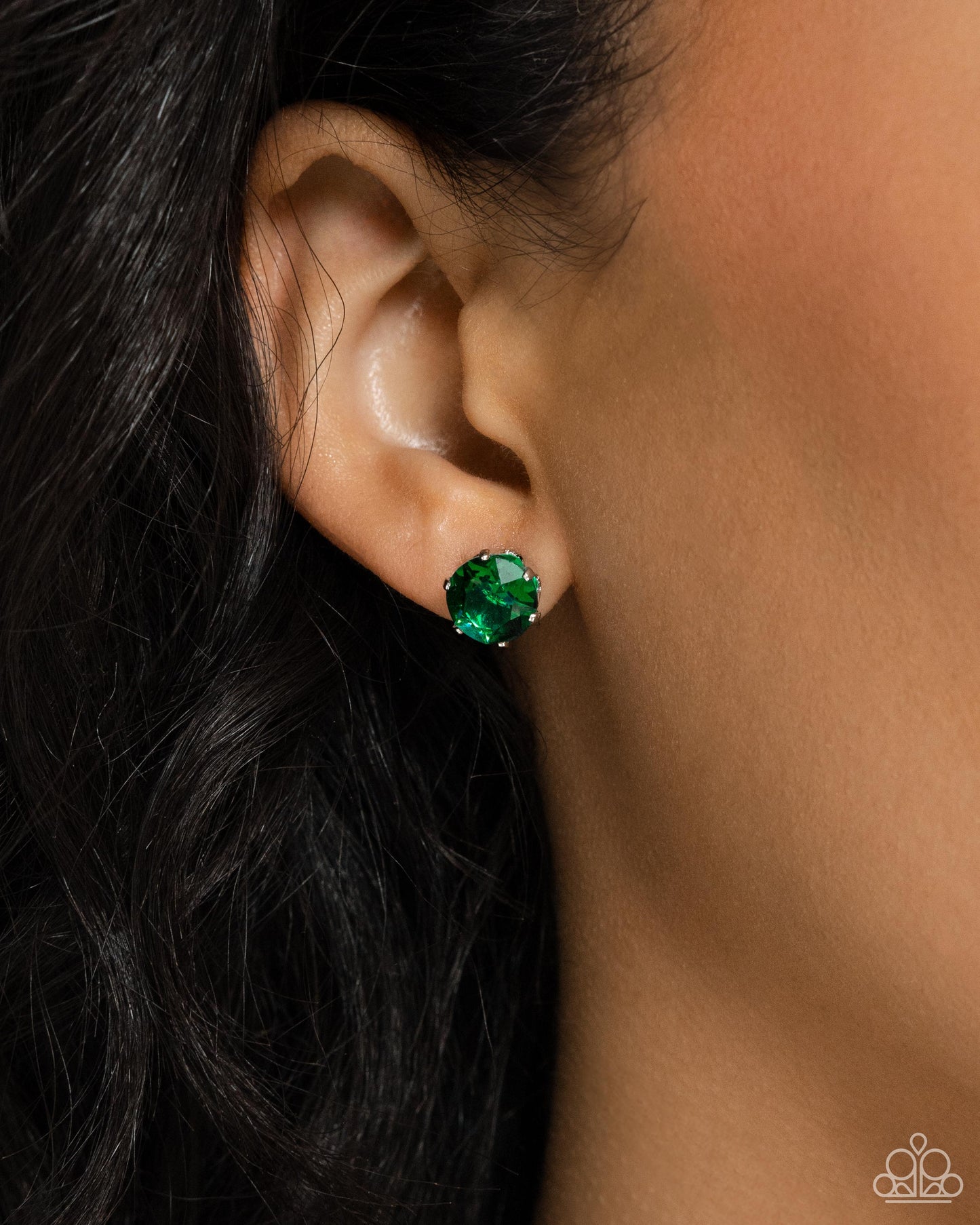 Breathtaking Birthstone Emerald Green Post Earring - Paparazzi Accessories  A sparkling emerald rhinestone is nestled inside a classic silver frame for a beautiful birthstone-inspired display. Earring attaches to a standard post fitting.  Sold as one pair of post earrings.  P5PO-GRXX-051TZ