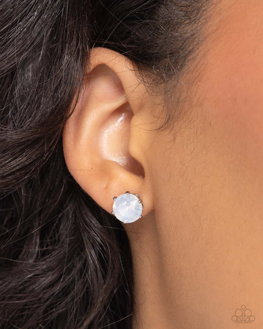 Breathtaking Birthstone White Opalescent Rhinestone Post Earring - Paparazzi Accessories