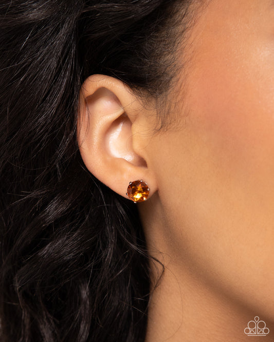 Breathtaking Birthstone Orange Topaz Post Earring - Paparazzi Accessories