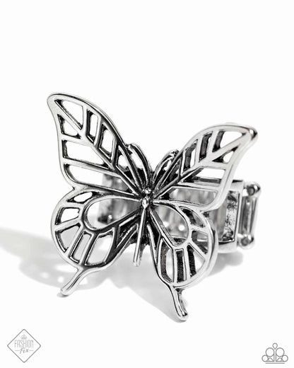 FLIGHT As Well Silver Butterfly Ring - Paparazzi Accessories