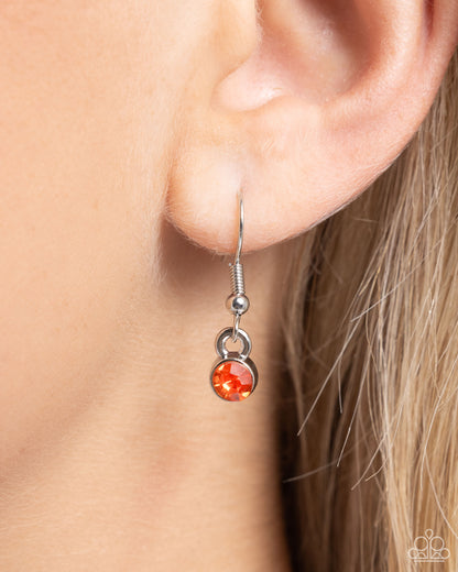 Hallucinatory Hearts Orange Necklace - Paparazzi Accessories  Featuring a variety of multicolored orange rhinestones, a layered silver heart pendant glides along a silver ball chain for a romantic statement. Each layer slowly fades to a new color, creating an ombré-like effect. Features an adjustable clasp closure.  Sold as one individual necklace. Includes one pair of matching earrings.  P2RE-OGXX-158XX