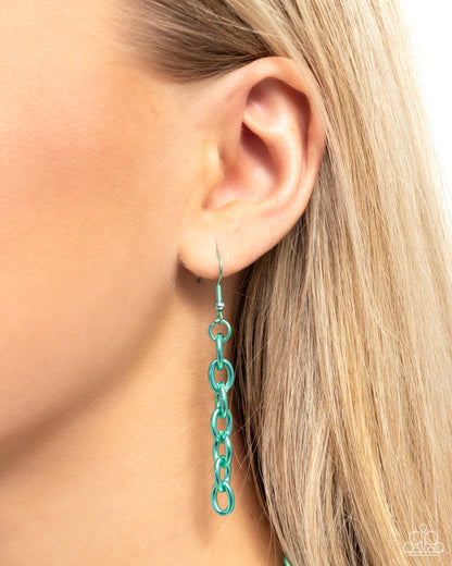 Loving Luxury Green Heart Necklace - Paparazzi Accessories Elongating from a high-sheen light green chain, an oversized green heart glimmers for a lovestruck look. Features an adjustable clasp closure. Sold as one individual necklace. Includes one pair of matching earrings. SKU: P2SE-GRXX-269XX