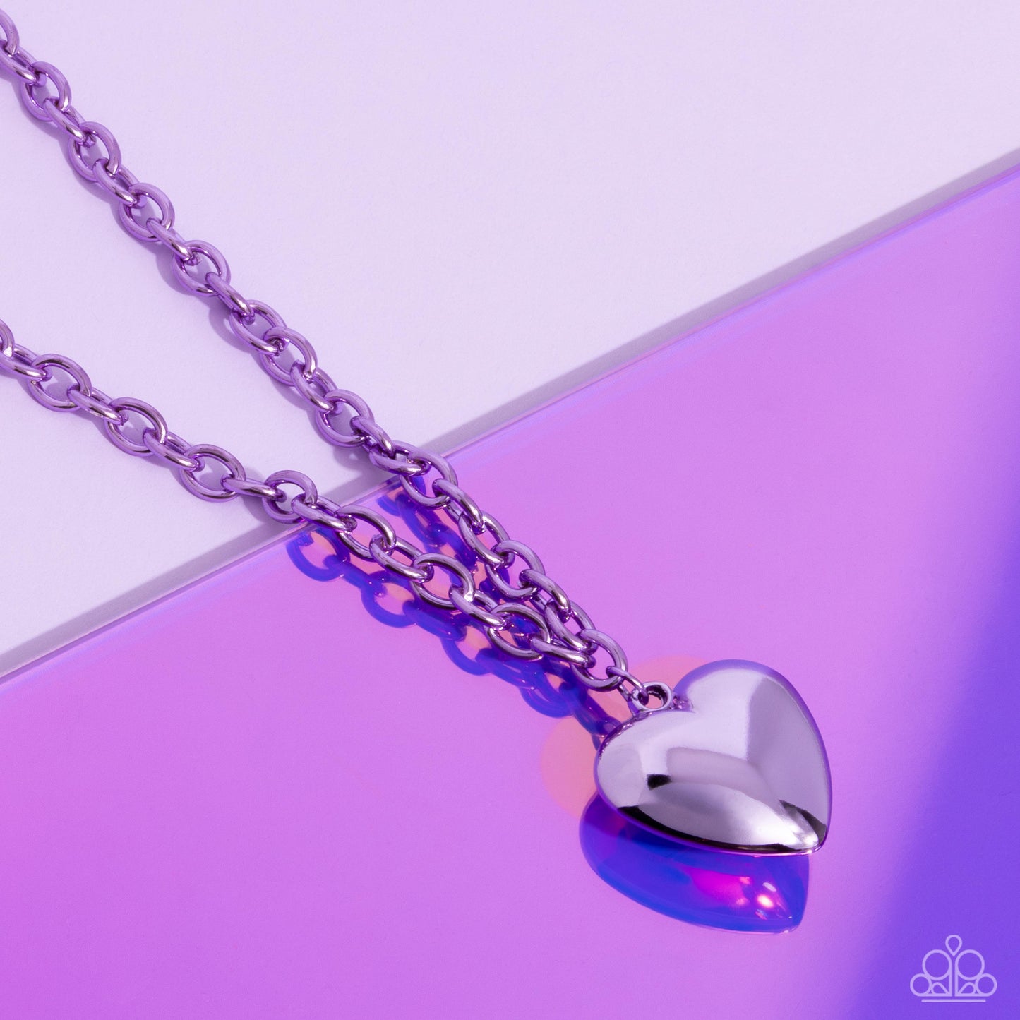 Loving Luxury Purple Heart Necklace - Paparazzi Accessories  Elongating from a high-sheen light purple chain, an oversized purple heart glimmers for a lovestruck look. Features an adjustable clasp closure.  Sold as one individual necklace. Includes one pair of matching earrings.  P2SE-PRXX-252XX