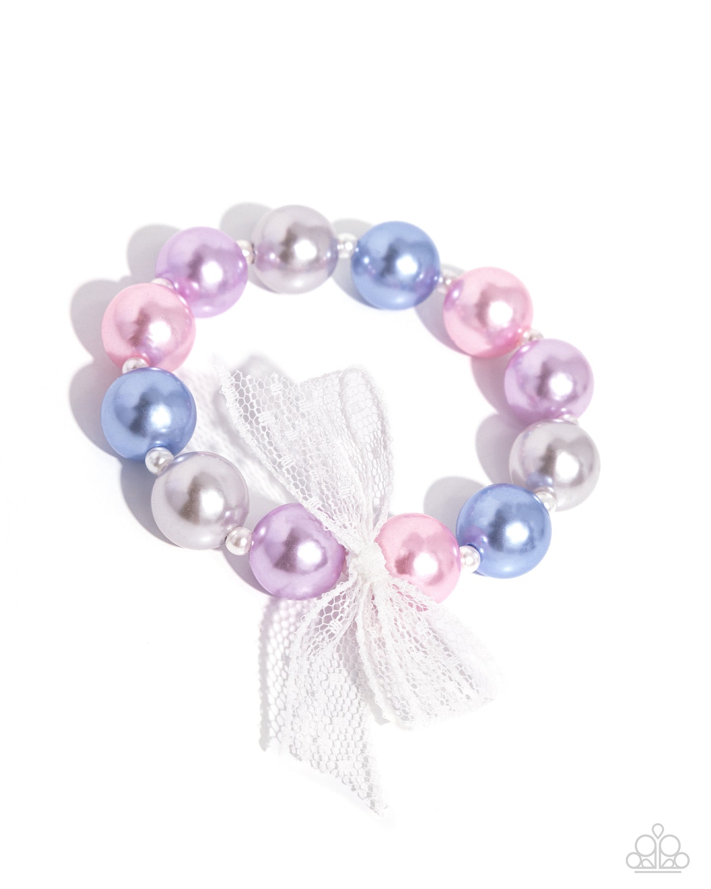 Girly Glam Multi Pearl Stretch Bracelet - Paparazzi Accessories Strung along an elastic stretchy band, a collection of glossy colorful pearls alternate with dainty white pearls along the wrist. An airy, chiffon white ribbon is tied in the center of the pearls for a refined finish. This bracelet would be the perfect accessory for a gender reveal or for a mom with boys and girls! Sold as one individual bracelet. SKU: P9RE-MTXX-162VV Get The Complete Look! Earring: "Elegance Ease - Multi" (Sold Separately)