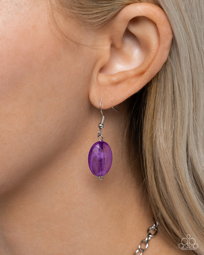 Offbeat Ofrenda Purple Necklace - Paparazzi Accessories  A collection of various purple multicolored beads in various opacities sway and flutter below the neckline from a classic silver chain. Oil spill-dipped floral beads are added along the purple display for a finishing touch of color and charm. Features an adjustable clasp closure. Due to its prismatic palette, color may vary.  Sold as one individual necklace. Includes one pair of matching earrings.  P2WH-PRXX-451XX
