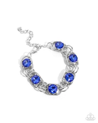 Serrated Secret Blue Rhinestone Clasp Bracelet - Paparazzi Accessories