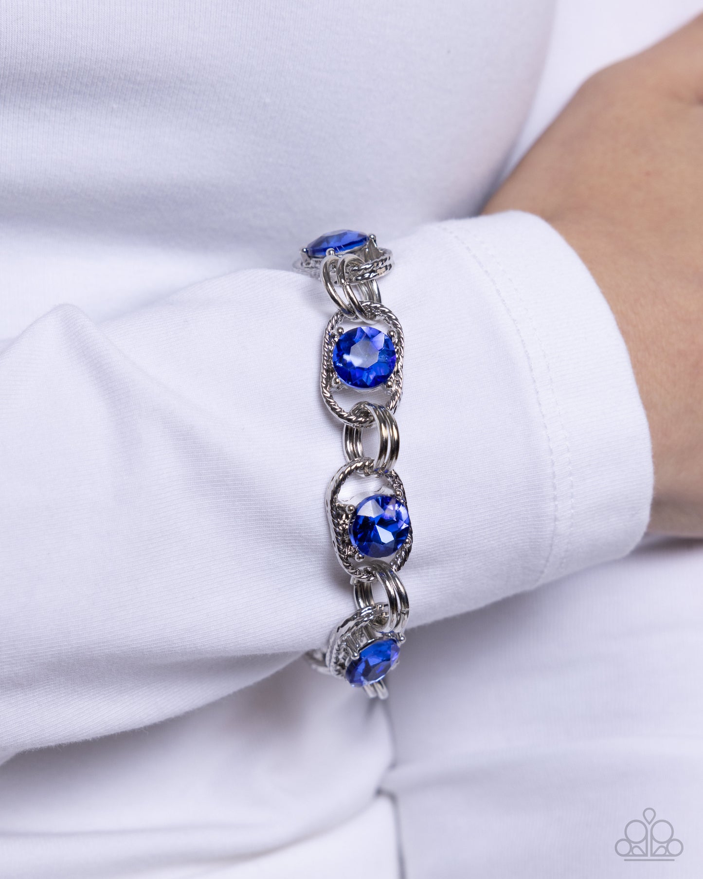 Serrated Secret Blue Rhinestone Clasp Bracelet - Paparazzi Accessories