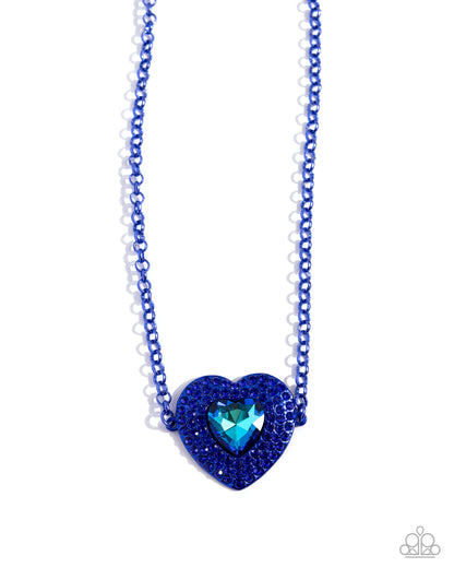 Locket Leisure Blue Heart Necklace - Paparazzi Accessories