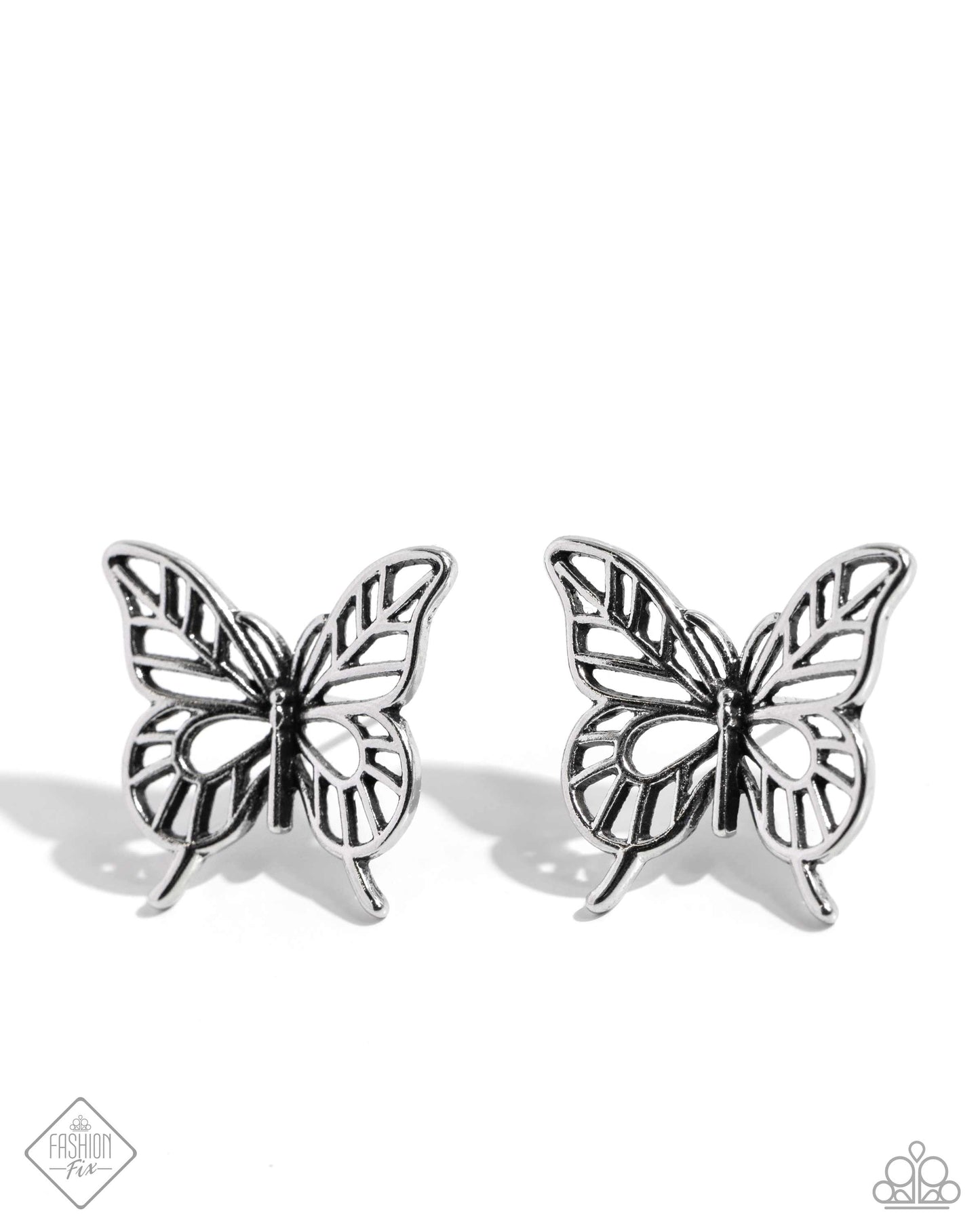 High and FLIGHTY Silver Butterfly Post Earring - Paparazzi Accessories