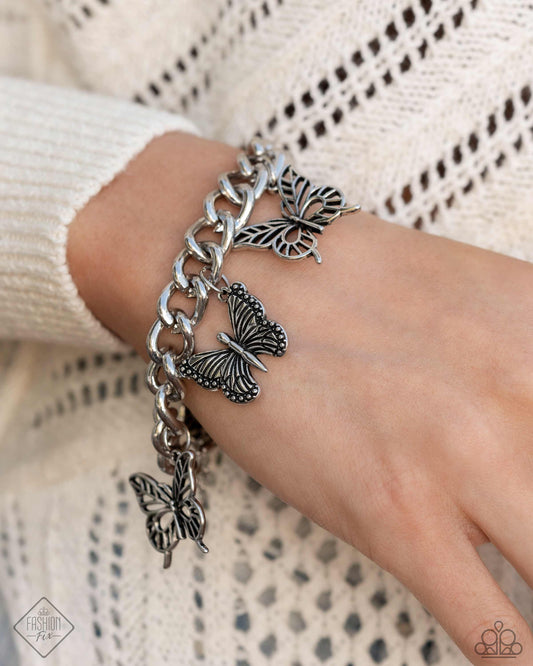 Aerial Ambience Silver Butterfly Clasp Bracelet - Paparazzi Accessories