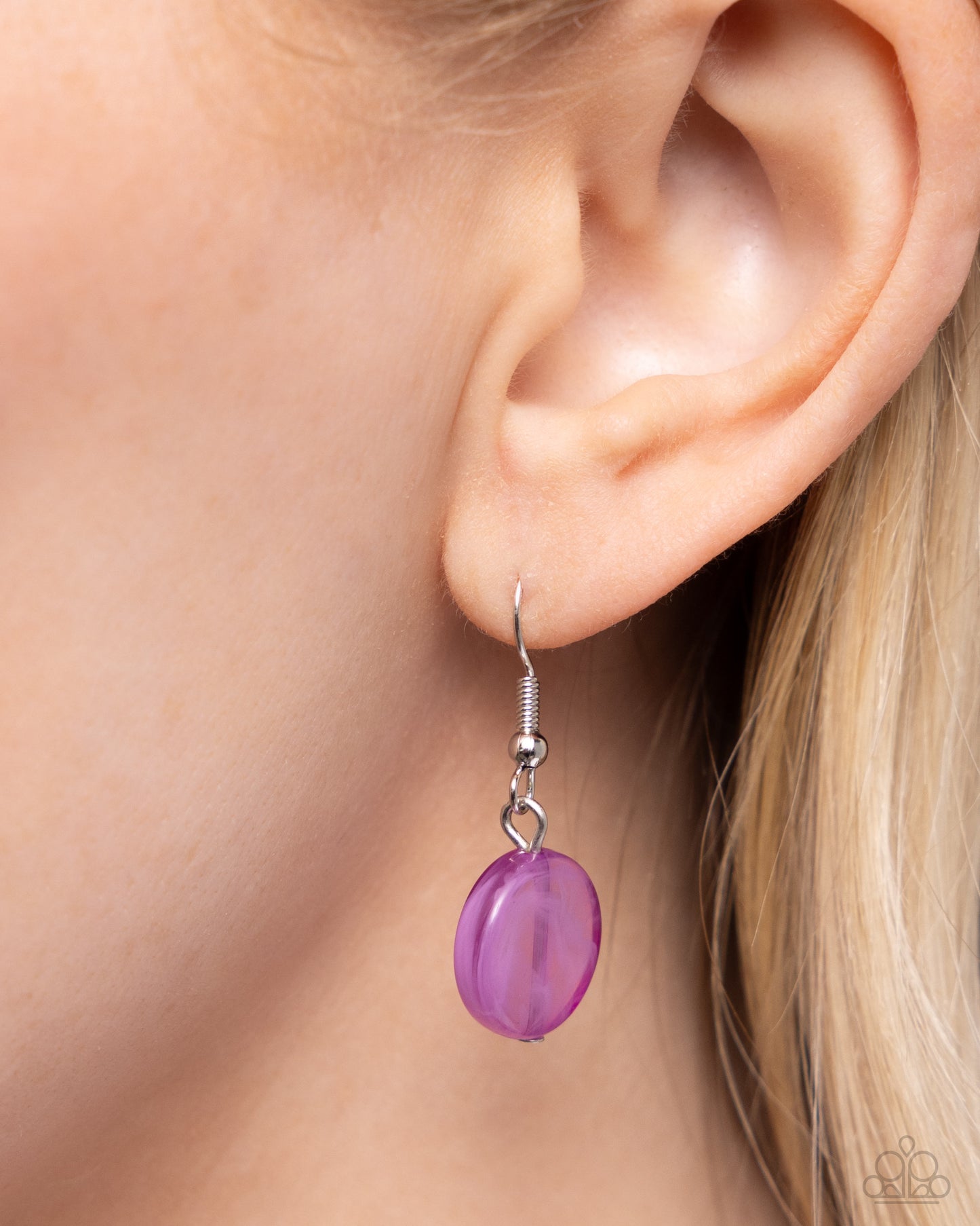 Bright Backdrop Purple Necklace - Paparazzi Accessories Infused on an invisible string, a collection of flat lavender and orchid acrylic discs alternate with dainty silver beads along the neckline for a vibrant pop of optimistic color. Features an adjustable clasp closure. Sold as one individual necklace. Includes one pair of matching earrings. SKU: P2BA-PRXX-024XX