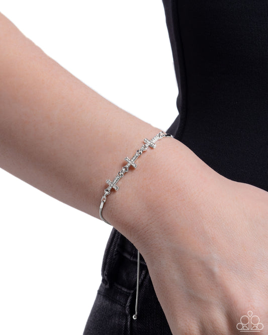 Holy Order White Cross Sliding Bead Bracelet - Paparazzi Accessories