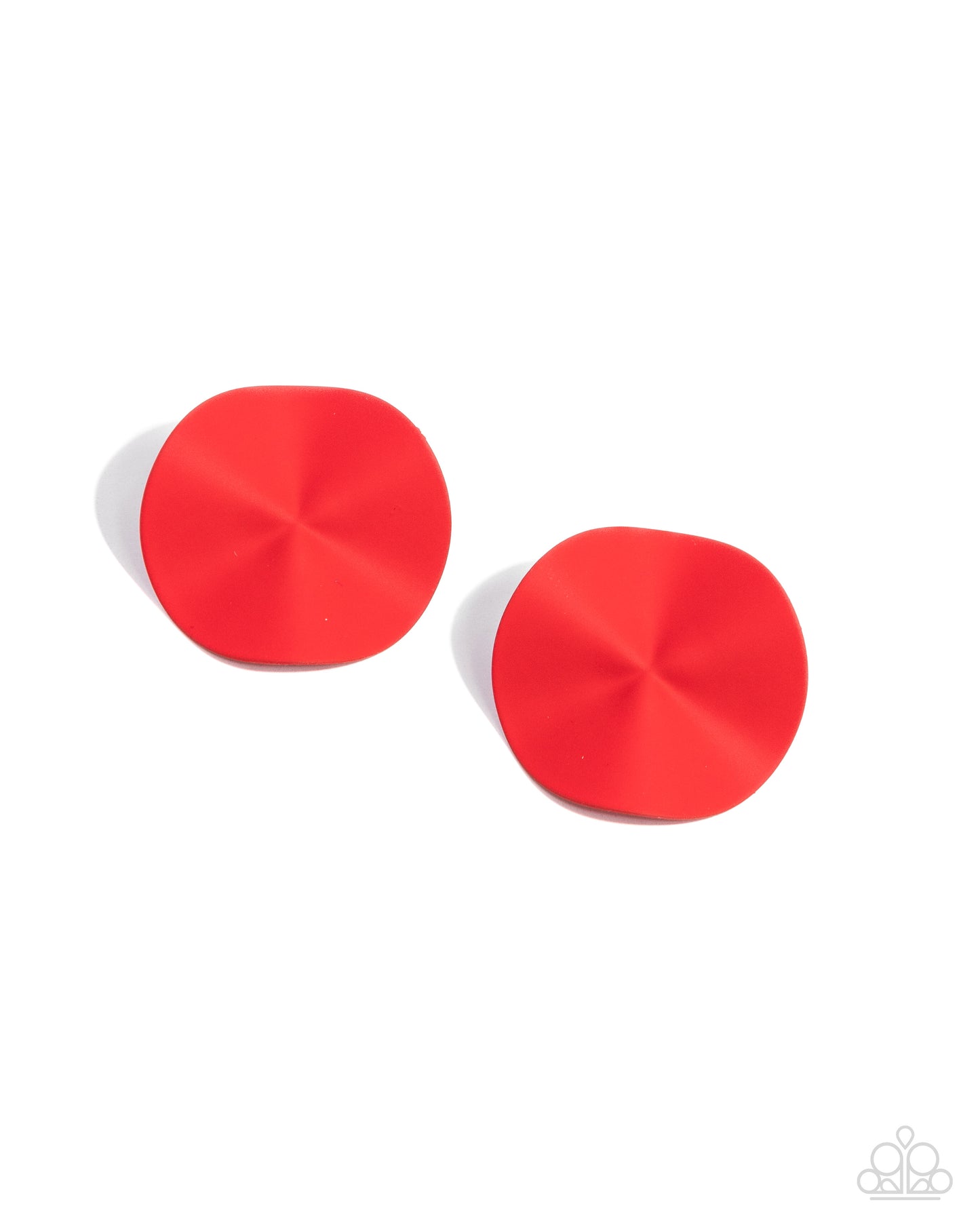 Moody Masterpiece Red Circle Post Earring - Paparazzi Accessories  Featuring a matte red finish, a wavy metallic button gleams from the ear for an abstract, artistic statement. Earring attaches to a standard post fitting.  Sold as one pair of post earrings.  P5PO-RDXX-057XX
