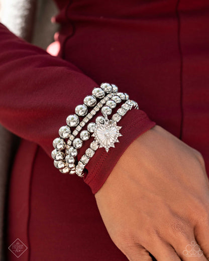 Excessive Elegance White Rhinestone Stretch Bracelet - Paparazzi Accessories