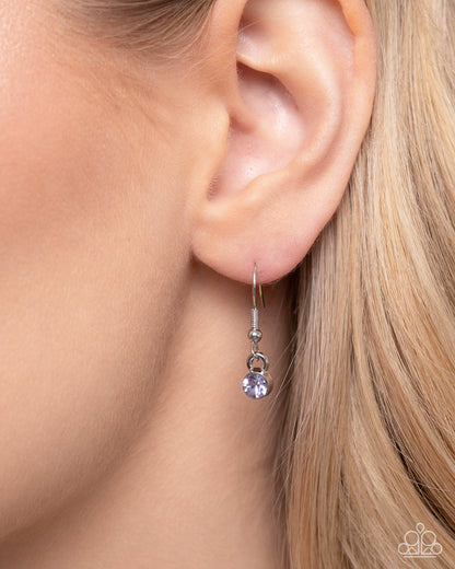 Genteel Gallery Purple Rhinestone Necklace - Paparazzi Accessories  Attached to a dainty silver chain, a collection of faceted violet gems alternate with larger defaced violet gems along the neckline for a politely polished look. Features an adjustable clasp closure.  Sold as one individual necklace. Includes one pair of matching earrings.   Get The Complete Look! Earring: "Genteel Glam - Purple" (Sold Separately)