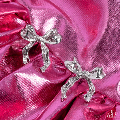 Princess Treatment Silver Bow Post Earring - Paparazzi Accessories