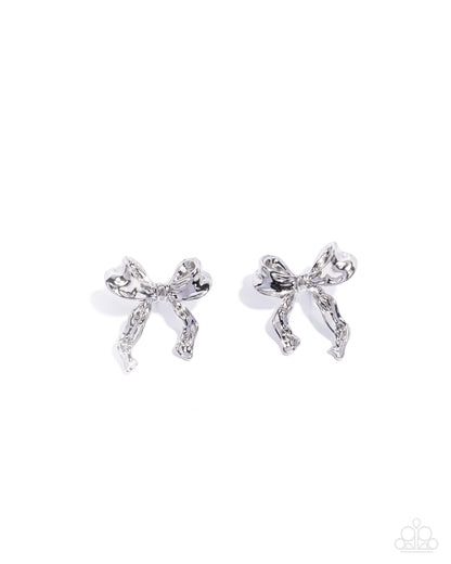 Princess Treatment Silver Bow Post Earring - Paparazzi Accessories