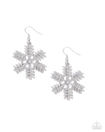 Snowflake Shimmer White Earring - Paparazzi Accessories