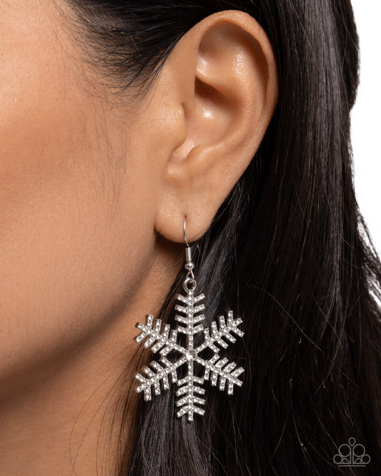 Snowflake Shimmer White Earring - Paparazzi Accessories
