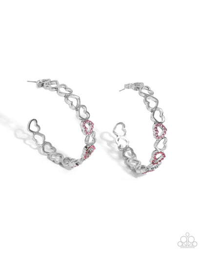 Happier Than Ever Pink Heart Hoop Earring - Paparazzi Accessories