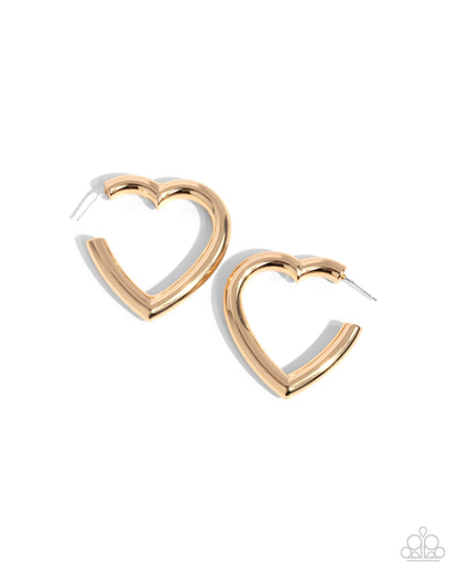 Local Attraction Gold Heart Hoop Earring - Paparazzi Accessories