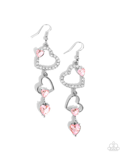 Courting Cascade Pink Heart Earring - Paparazzi Accessories