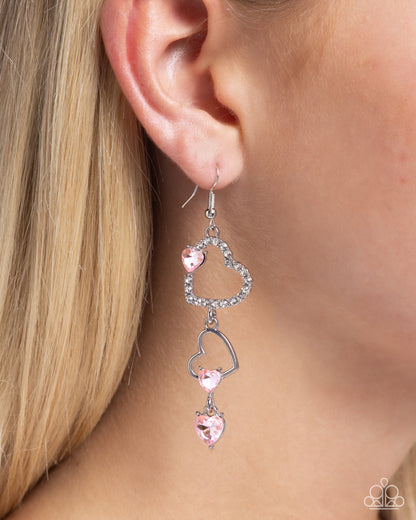 Courting Cascade Pink Heart Earring - Paparazzi Accessories