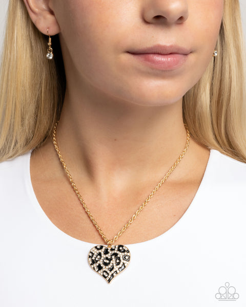 Cheetah Compound Gold Heart Necklace - Paparazzi Accessories – 3D